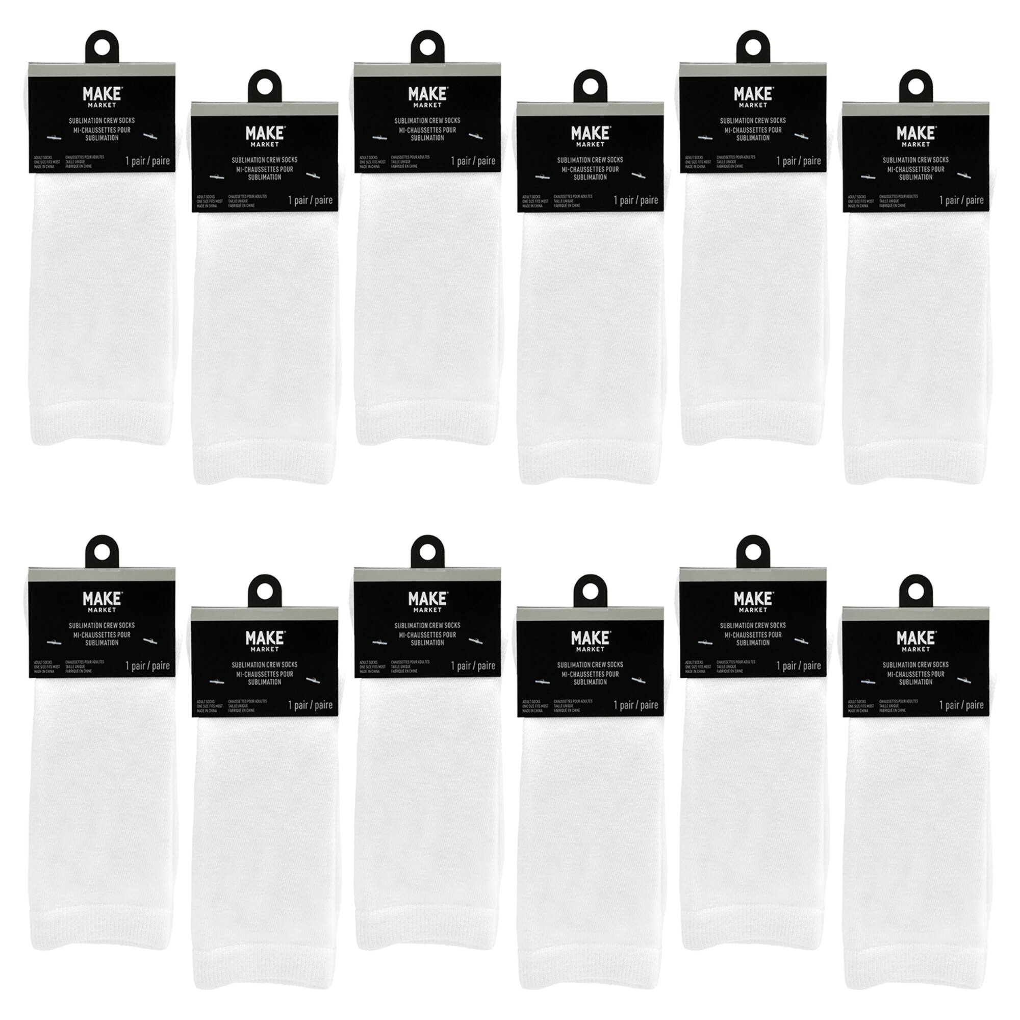 12 Pack: Sublimation Adult Crew Socks by Make Market®